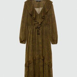 MANGO - Ruffled paisley-print dress medium green - 4 - Woman